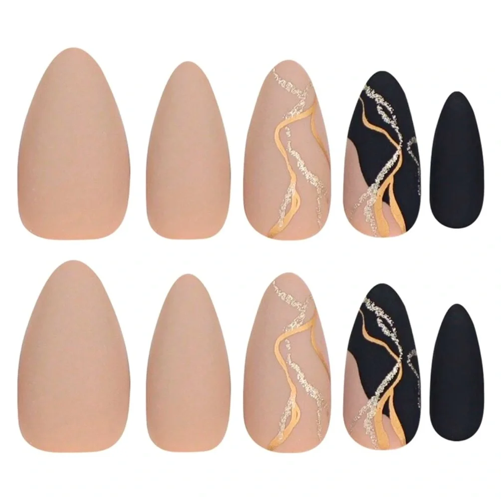 Neutral Matted Black & Tan Press On Nail Set NEW 🏷️